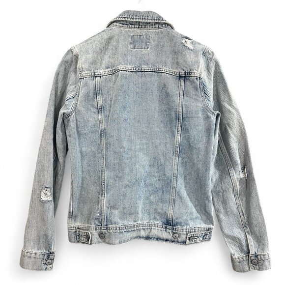Old Navy Denim Jacket Women’s Medium Tall Distressed Light Wash Trucker Jean - Picture 2 of 13